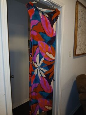 Spring Haze NWOT Vibrant Floral Maxi Dress in Teal, Orange & Magenta